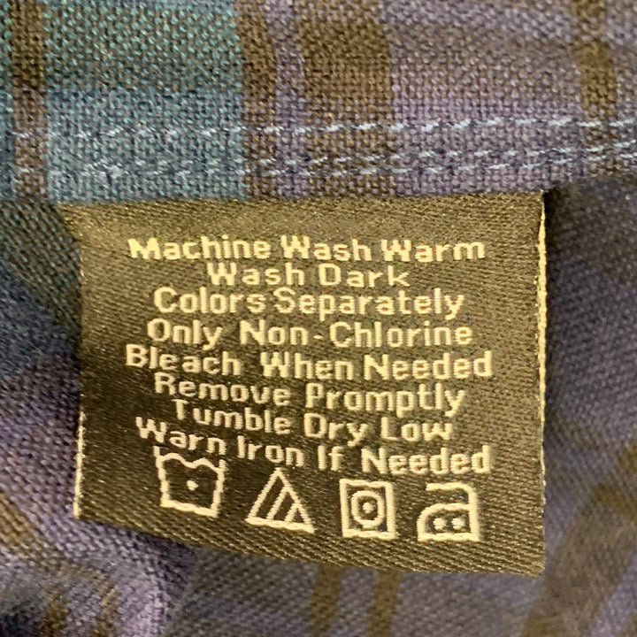 TODD SNYDER Size L Navy Teal Plaid Cotton One Pocket Long Sleeve Shirt