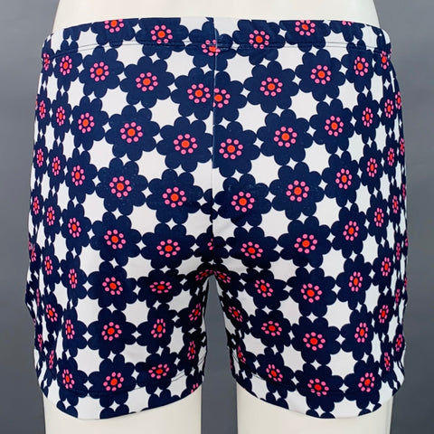 MR TURK Size L Navy White Pink Floral Nylon Blend Mesh Swim Trunks