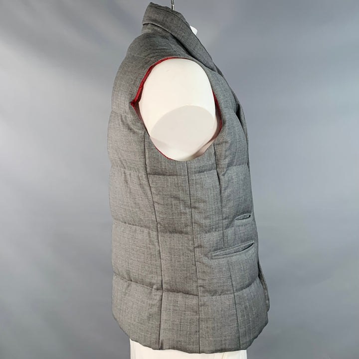 BRUNELLO CUCINELLI Size XL Grey Heather Wool Padded Buttoned Vest
