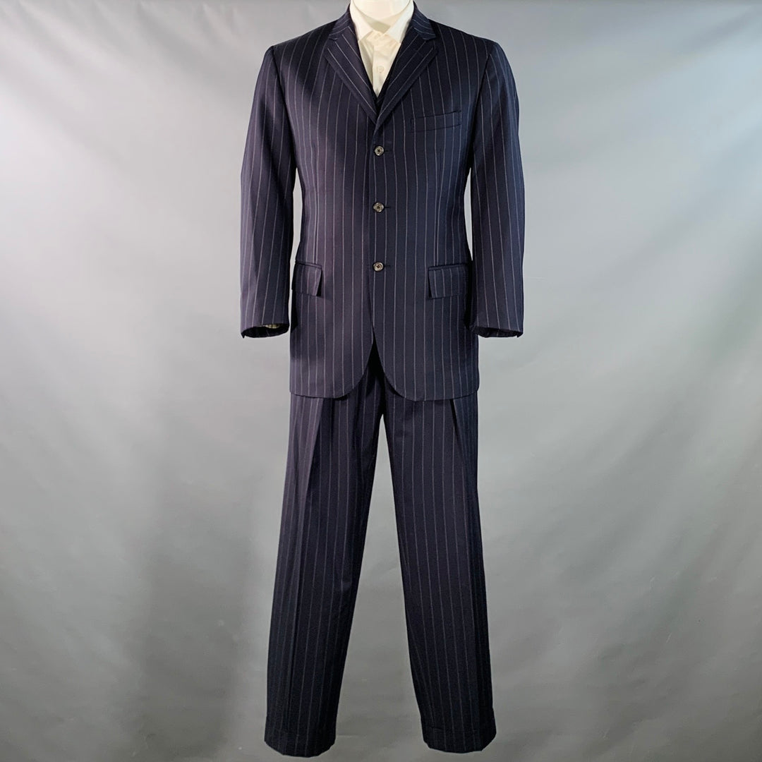 POLO by RALPH LAUREN Size 42 Regular Navy Grey Pinstripe Virgin Wool 3 Piece Suit