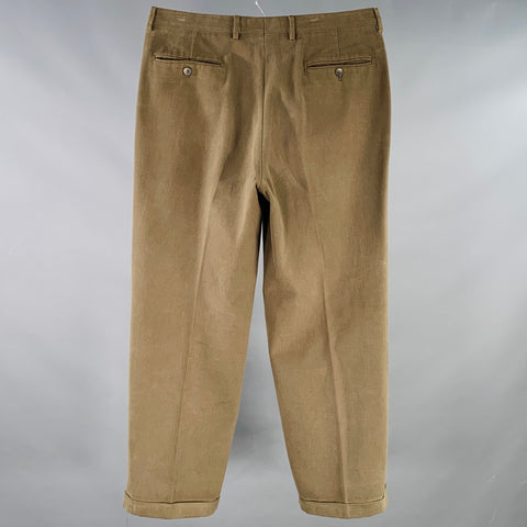 LUCIANO BARBERA Size 34 Green Olive Cotton Cuffed Casual Pants