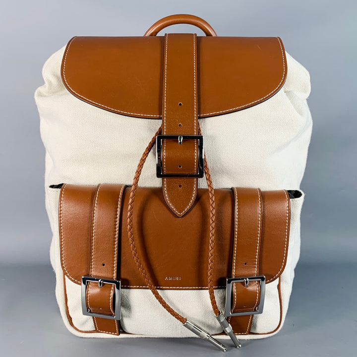 AMIRI Brown Cream Canvas Leather Backpack Bag