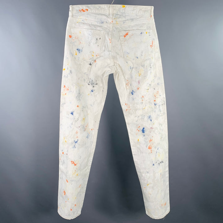 JOHN ELLIOTT Size 30 White Multi Color Paint Splatter Cotton Button Fly Jeans