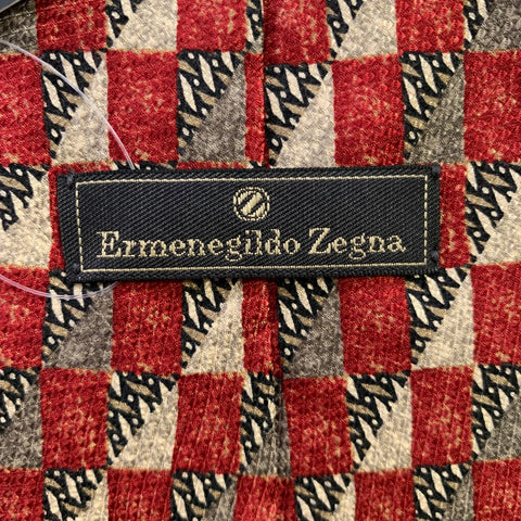 ERMENEGILDO ZEGNA One Size Red Cream Abstract Silk Tie