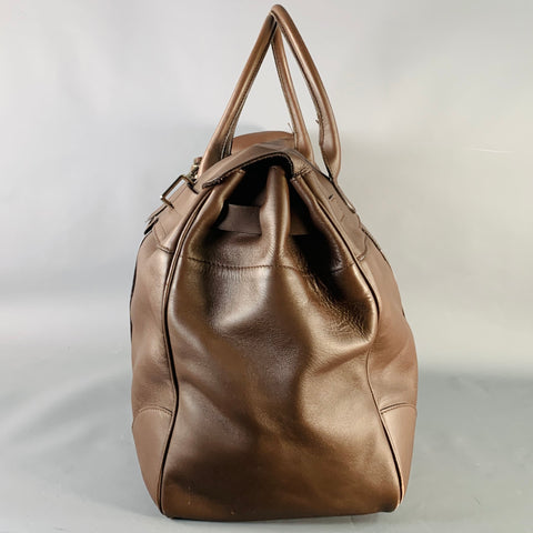 BRUNELLO CUCINELLI Chocolate Brown Leather Clasp Weekender Bag