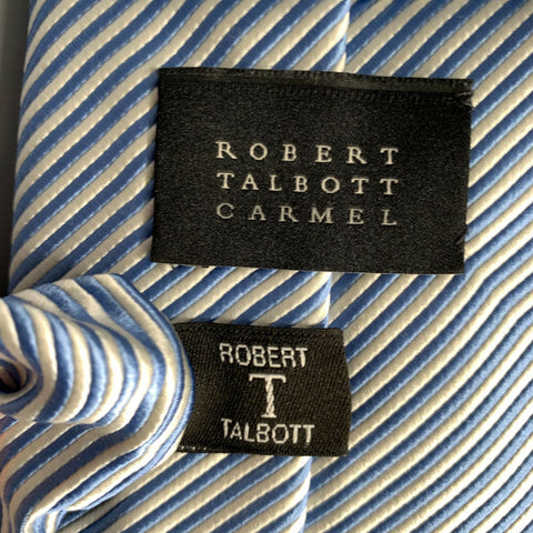 ROBERT TALBOTT Size White Light Blue Stripe Silk Tie