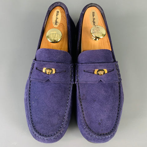 VERSACE Size 8 -Bluette Oro- Purple Textured Suede Drivers Loafers