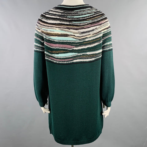 M MISSONI Size 12 Green Multi Color Wool Blend Knit Sweater Dress