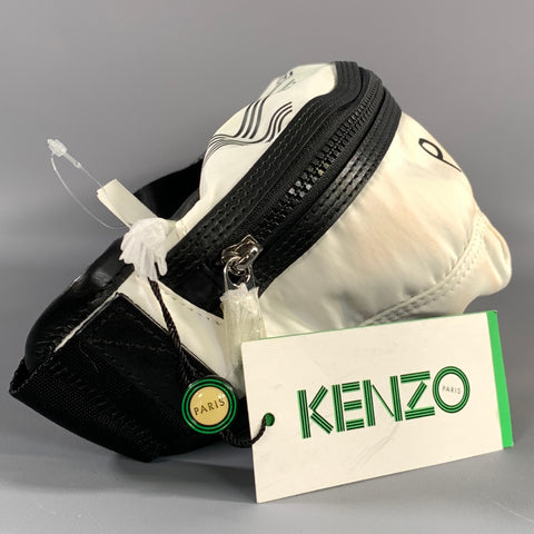 KENZO White Black Logo Nylon Fanny Pack