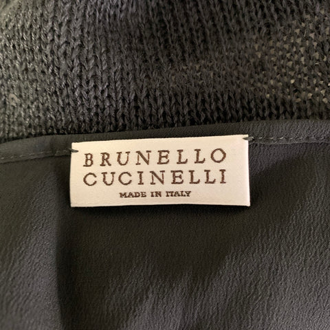 BRUNELLO CUCINELLI Size S Grey Tan Linen Silk Color Block Sequin Maxi Long Dress