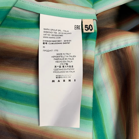 MARNI Size M Green Brown Stripe Cotton One Pocket Short Sleeve Camp Shirt