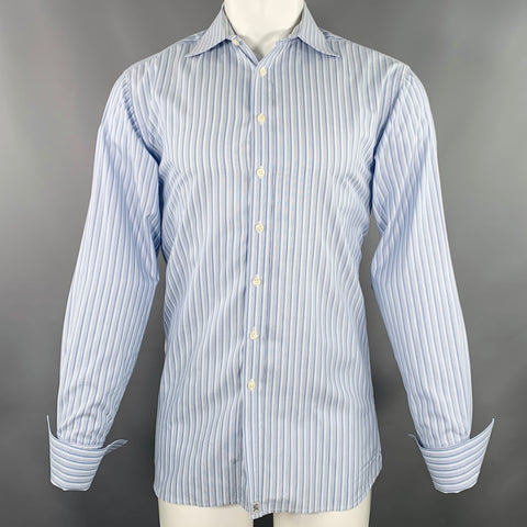 BURBERRY LONDON Size M Blue White Stripe Cotton French Cuff Long Sleeve Shirt