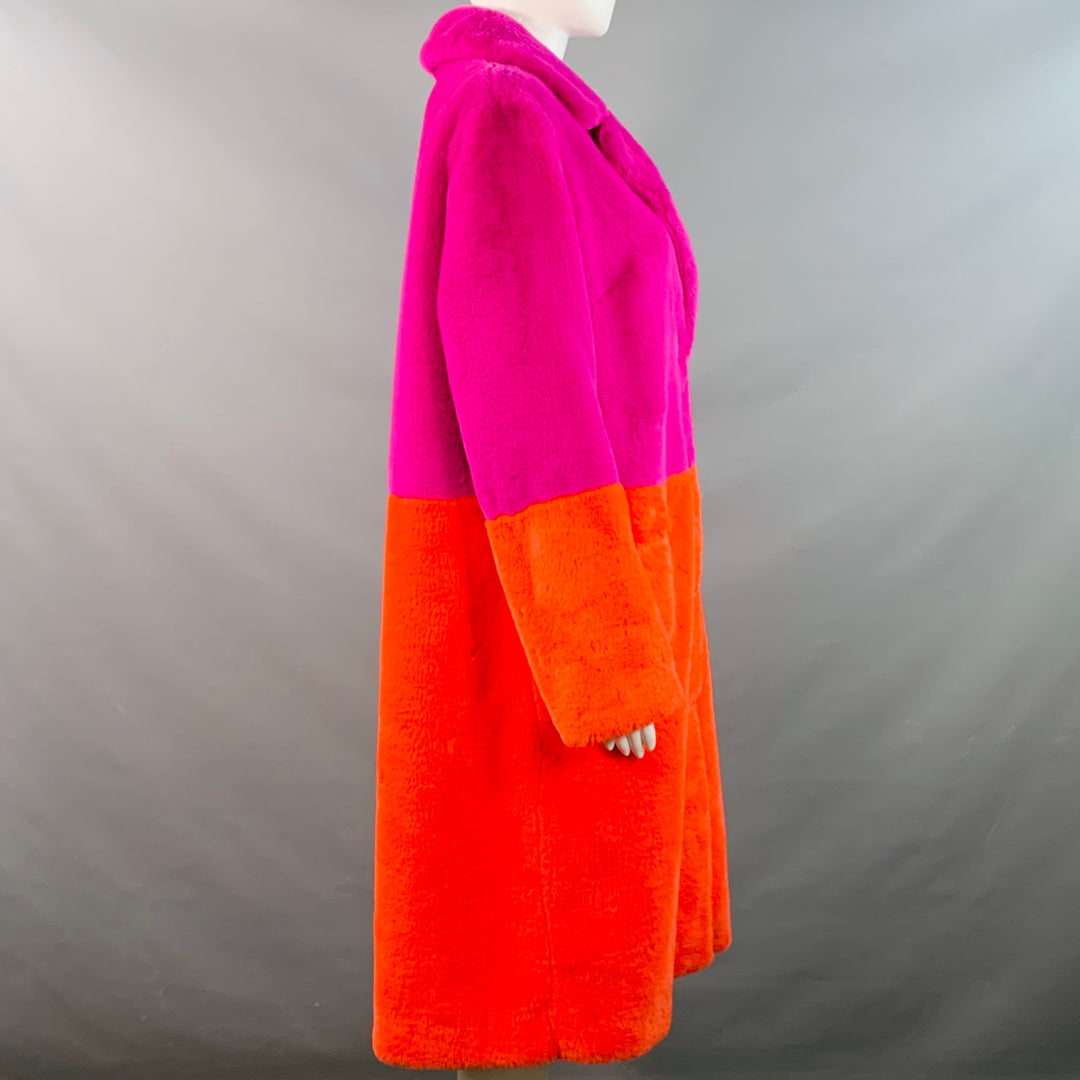 STAND STUDIO Size M Maribel Magenta Orange Color Block Faux Fur Coat
