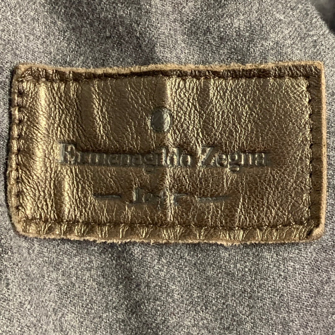 ERMENEGILDO ZEGNA Size L Brown Quilted Suede Zip Up Jacket