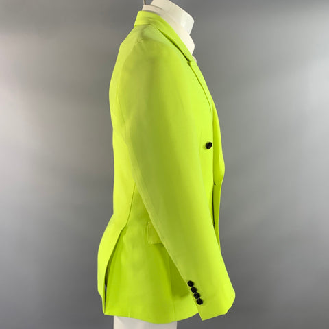 TEDDY VONRANSON Chest Size 38 Green Lime Wool Silk Peak Lapel Sport Coat