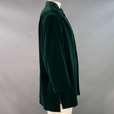 FAVOURBROOK Size 48 Green Velvet Cotton Embroidered Nehru Collar Sport Coat