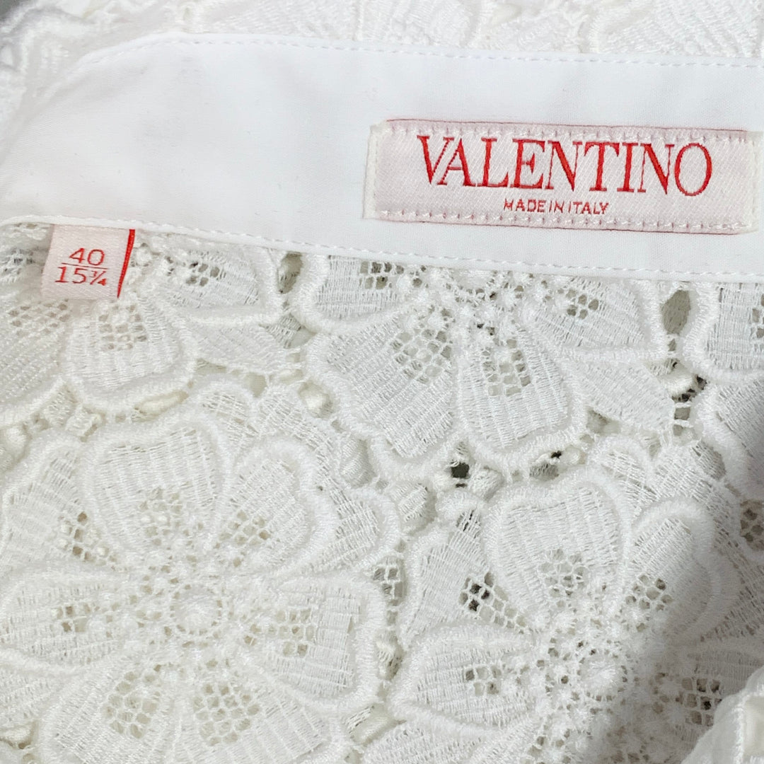 VALENTINO 2021 Size M White Lace Cotton Blend Hidden Placket Short Sleeve Shirt