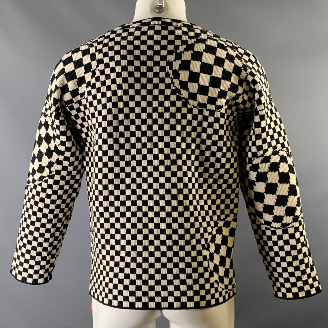 OFF-WHITE Size S Black White Knit Checkered Pull On Sweater