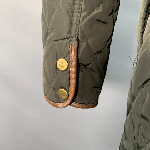 LAUREN by RALPH LAUREN Size XS Green Brown Polyester Quilted Hooded Coat