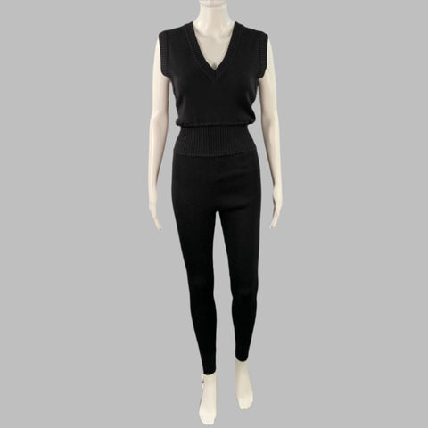 CHANEL Vintage Size M Black Gold Sleeveless CC Buttons V-Neck Jumpsuit