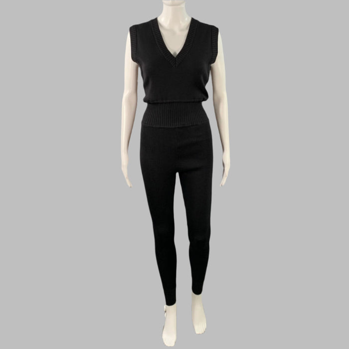 CHANEL Vintage Size M Black Gold Sleeveless CC Buttons V-Neck Jumpsuit