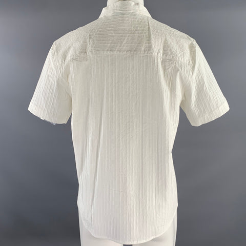 RÓHE Size M White Textured Stripe Short Sleeve Shirt