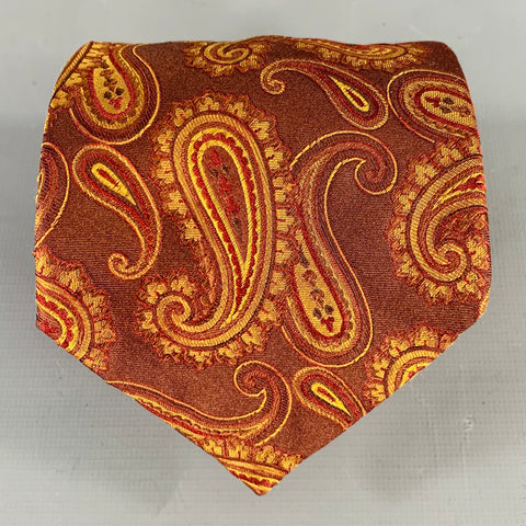 WILKES BASHFORD Brown Orange Paisley Silk Tie