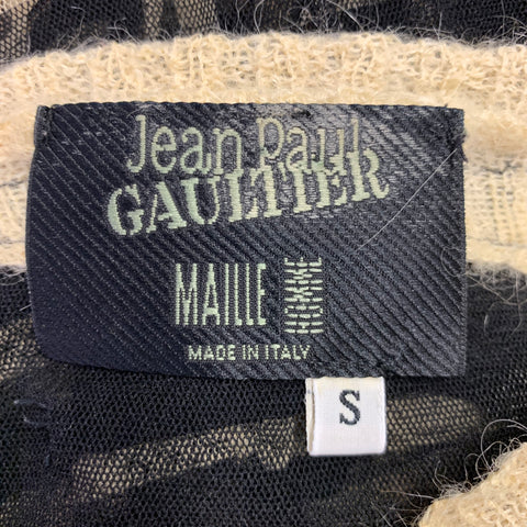 JEAN PAUL GAULTIER Size S Black Cream Stripe Polyamide Alpaca Mesh Pullover