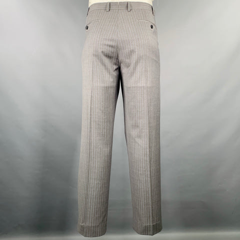 SAKS FIFTH AVENUE Size 44 Grey Blue Stripe Wool Silk Notch Lapel Suit