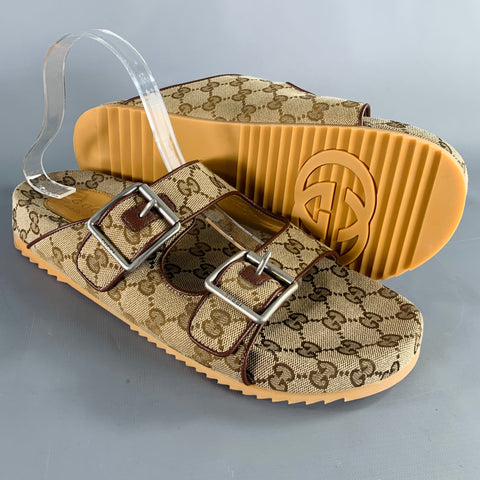 Sandales GUCCI Taille 10.5 en toile monogrammée Guccissima marron à double boucle