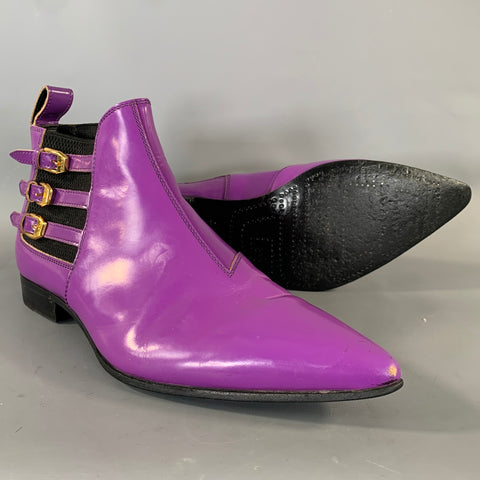 GUCCI Size 7 Purple Black Leather Pointed Toe Boots