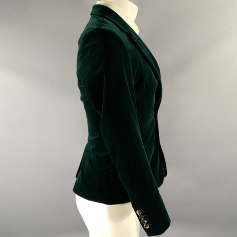 DRIES VAN NOTEN Size 36 Green Emerald Velvet Cotton Sport Coat