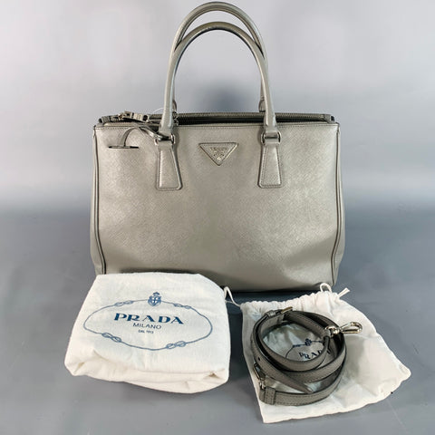 PRADA Galleria Grey Saffiano Leather Top Handles Handbag