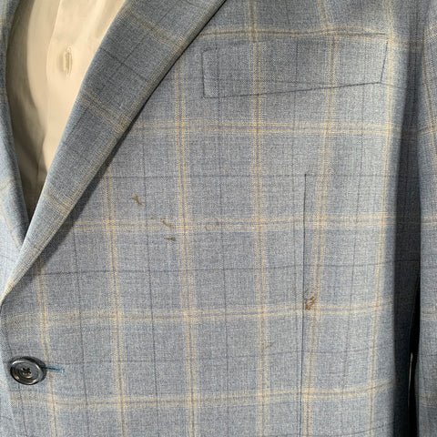 HICKEY FREEMAN Size 48 Regular Blue Grey Plaid Wool Sport Coat