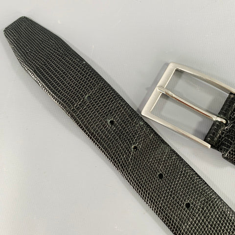 HUGO BOSS Size 32 Black Silver Croc Embossed Leather Belt