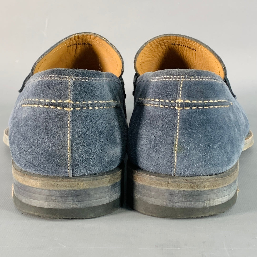 MAGNANNI Size 11 Blue Grey Contrast Stitch Suede Penny Loafers