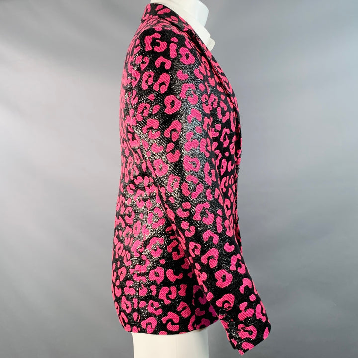WALTER VAN BEIRENDONCK SS22 Size 38 Regular Sharp Blazer Black Hot Pink Sport Coat
