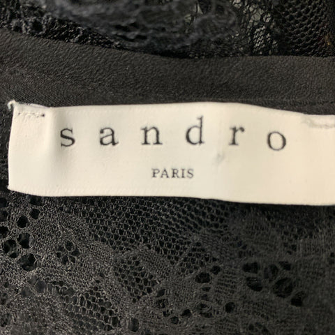 SANDRO Size S Black Polyamide Lace Long Sleeve Dress Top