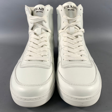 PRADA Size 9 White 2TG179 Leather High Top Sneakers