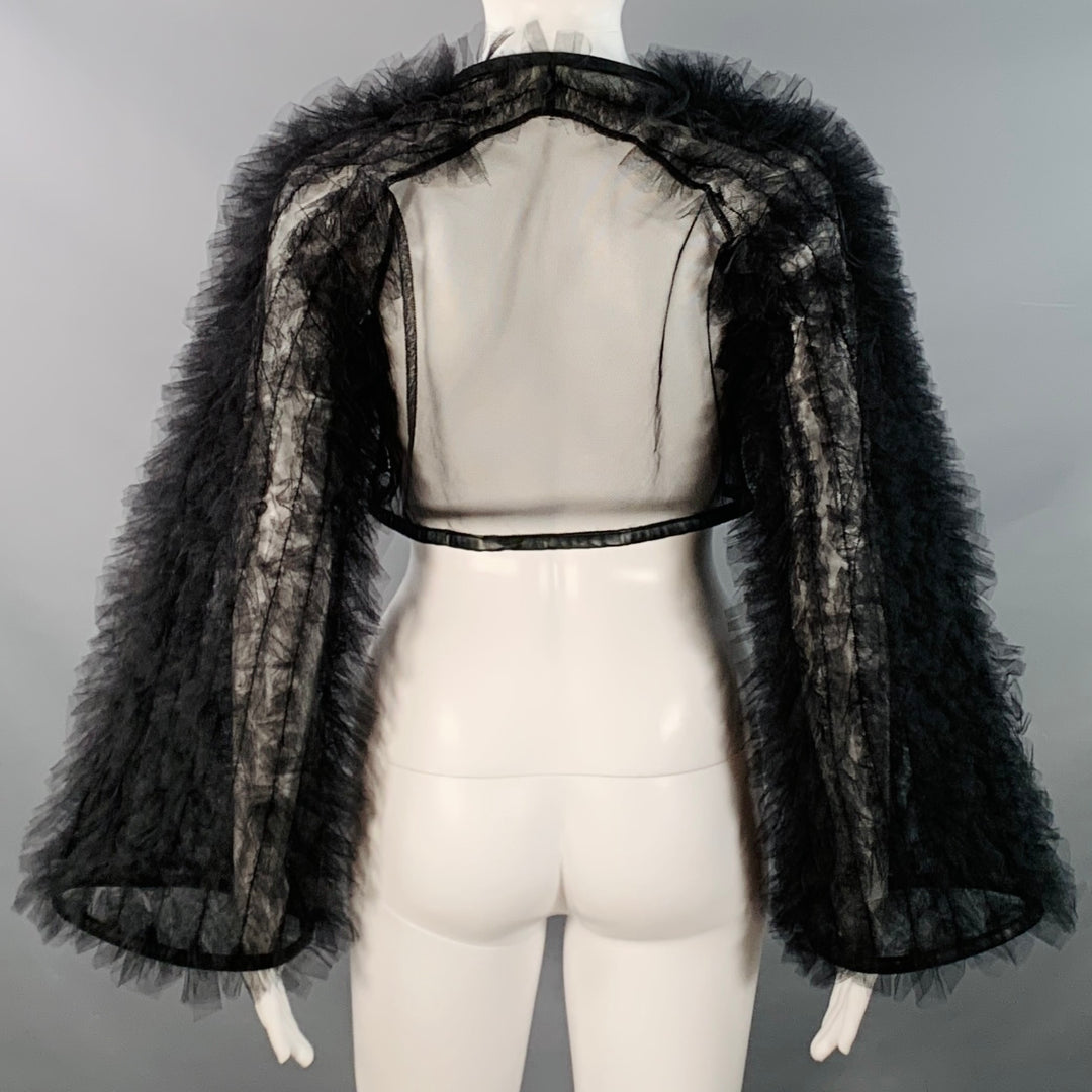 NOIR KEI NINOMIYA Size S Black Polyamide Tulle Ruffled Sleeve Cropped Jacket