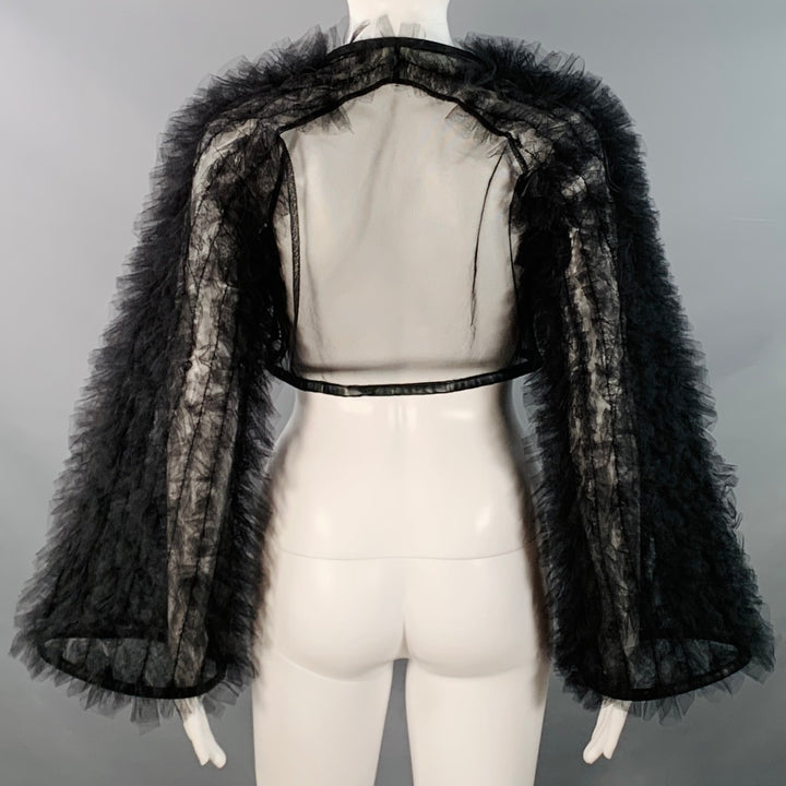 NOIR KEI NINOMIYA Size S Black Polyamide Tulle Ruffled Sleeve Cropped Jacket