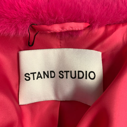STAND STUDIO Size S Savannah Pink Polyester Oversized Faux Mink Fur Jacket