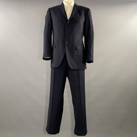 POLO Chest Size 44 Navy Light Grey Pinstripe Wool Notch Lapel 38 30 Suit