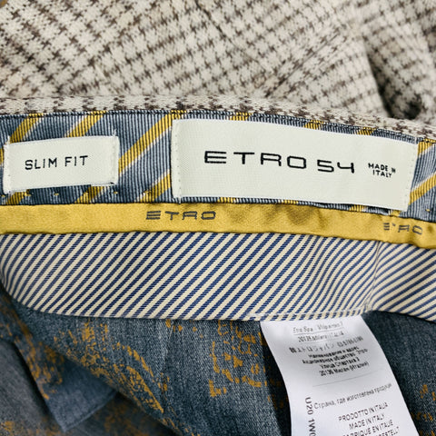 ETRO Size 38 Grey Taupe Houndstooth Cotton Wool Flat Front Dress Pants