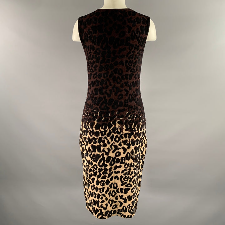 LANVIN Size M Burgundy Tan Wool Blend Leopard Dress