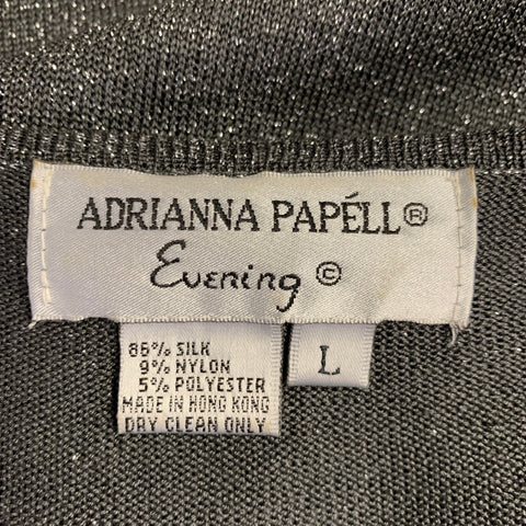 ADRIANNA PAPELL Size L Silver Grey Silk Blend 2 PC Cardigan Set