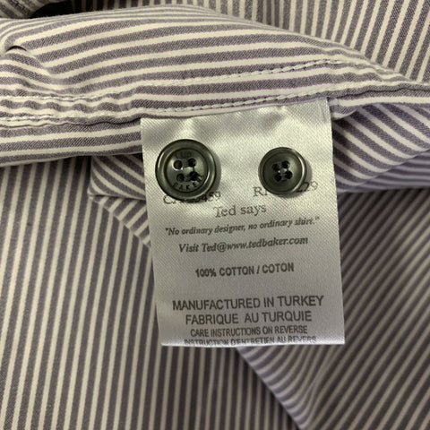 TED BAKER Size M White Purple Stripe Cotton Pointed Collar Long Sleeve Shirt