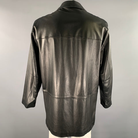 JHANE BARNES Size XXL Black Leather Double Breasted Coat