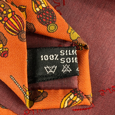 SALVATORE FERRAGAMO Brown Rust Figures Silk Tie