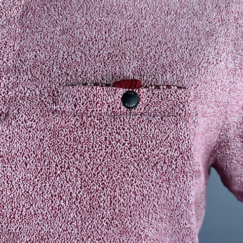 TED BAKER Size M Bary Burgundy White Textured Cotton One Pocket Polo